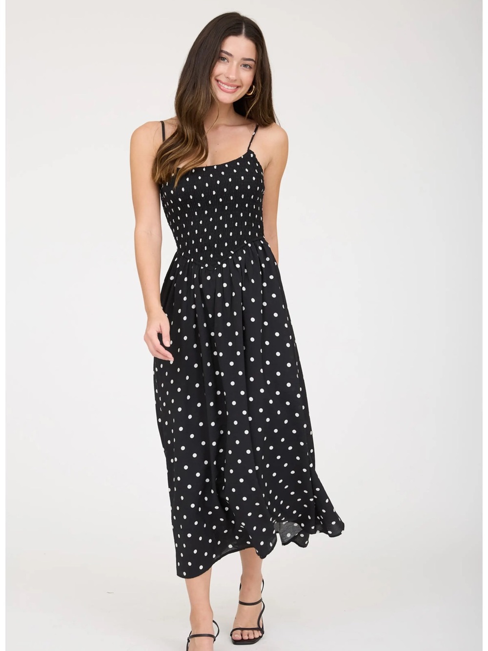 Blu Pepper - Polka Dot Smocked waist Midi Dress